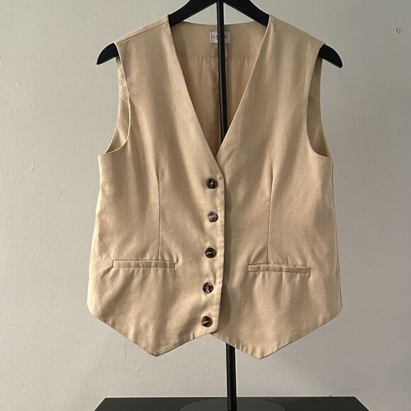 Le Lis Collection Linen Blend Button-Front Vest – Size S (Beige) - Picture 3 of 7
